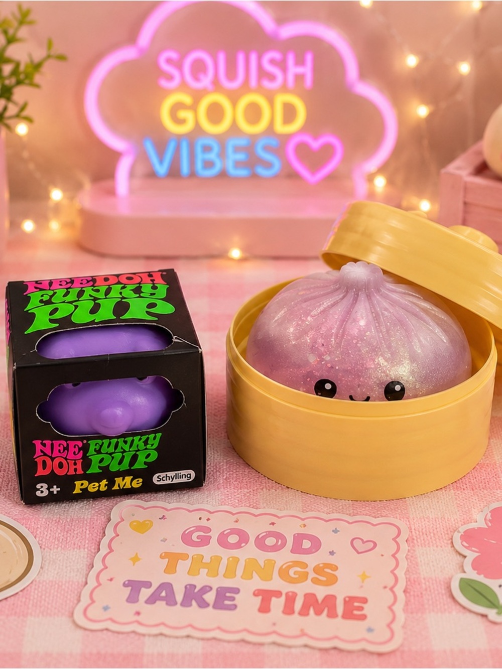 ✨ NeeDoh Funky Pup + Cute Dumpling Squishy Bundle – 2-Piece Set ✨